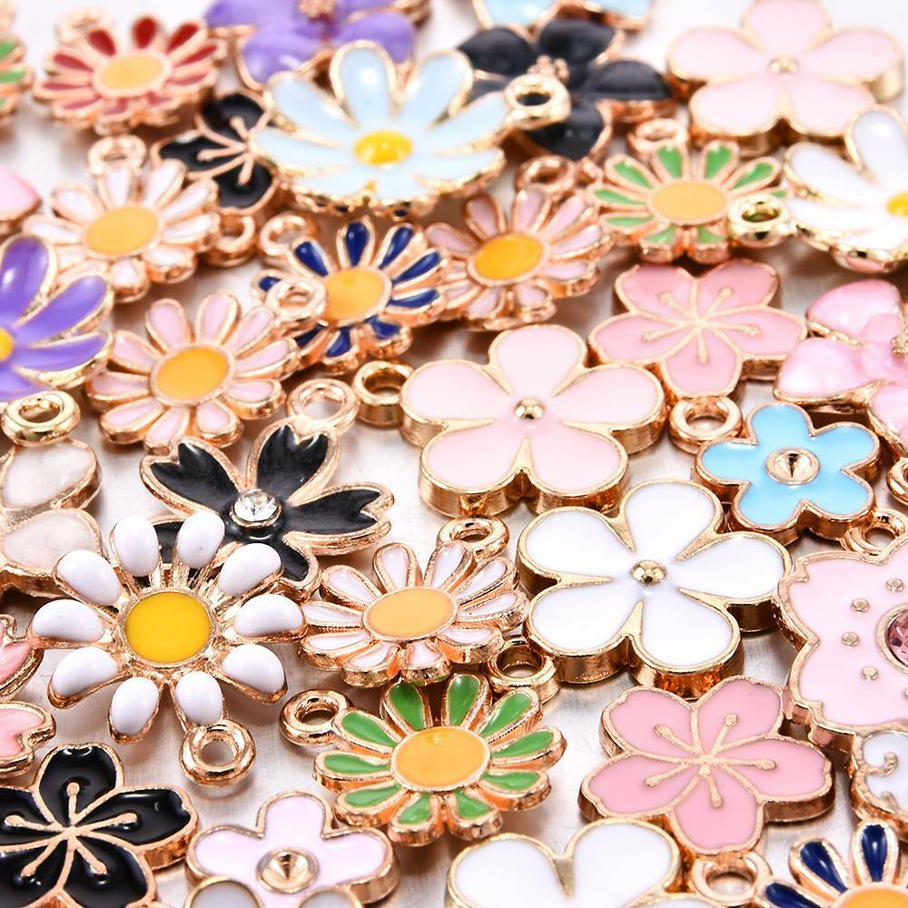 40Pc/Set Enamel Alloy Daisy Flower Charms Pendant Jewelry Findings DIY Crafts AU