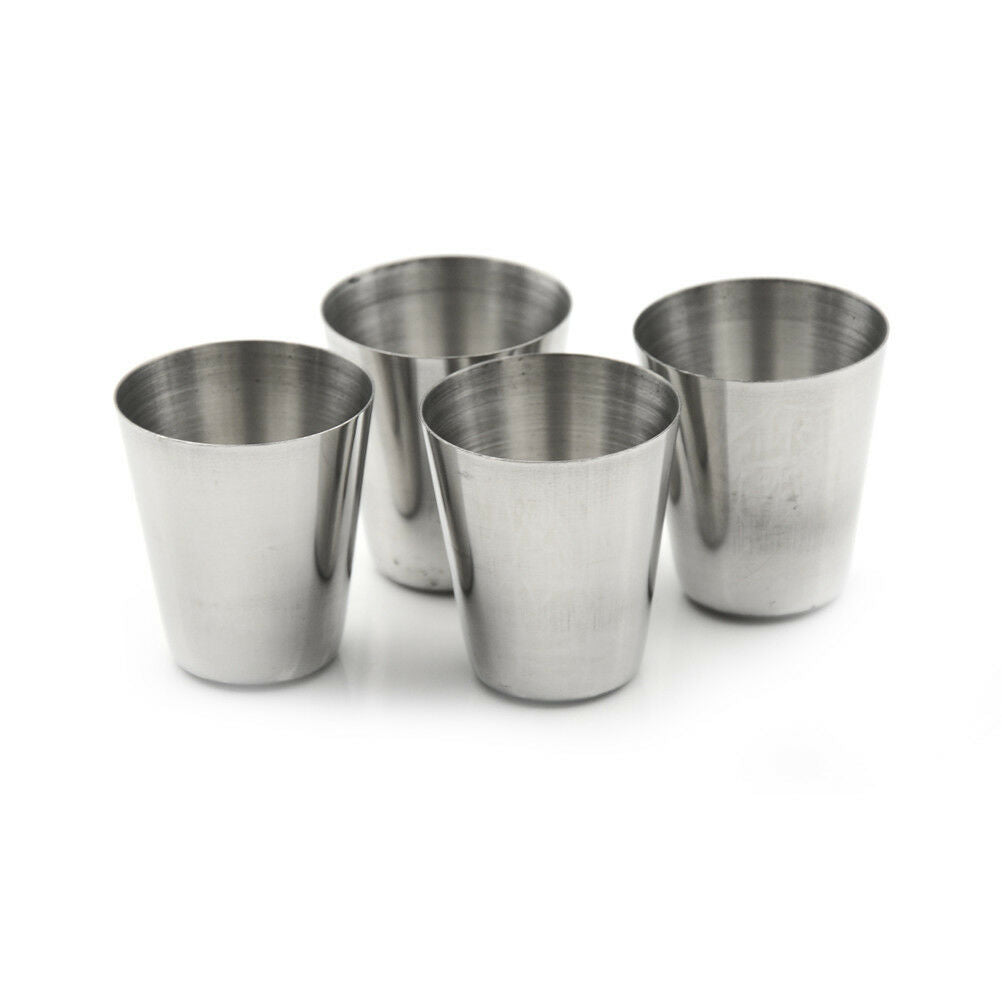 4X Camping / Travel Stainless Steel Shot Glass Set .l8