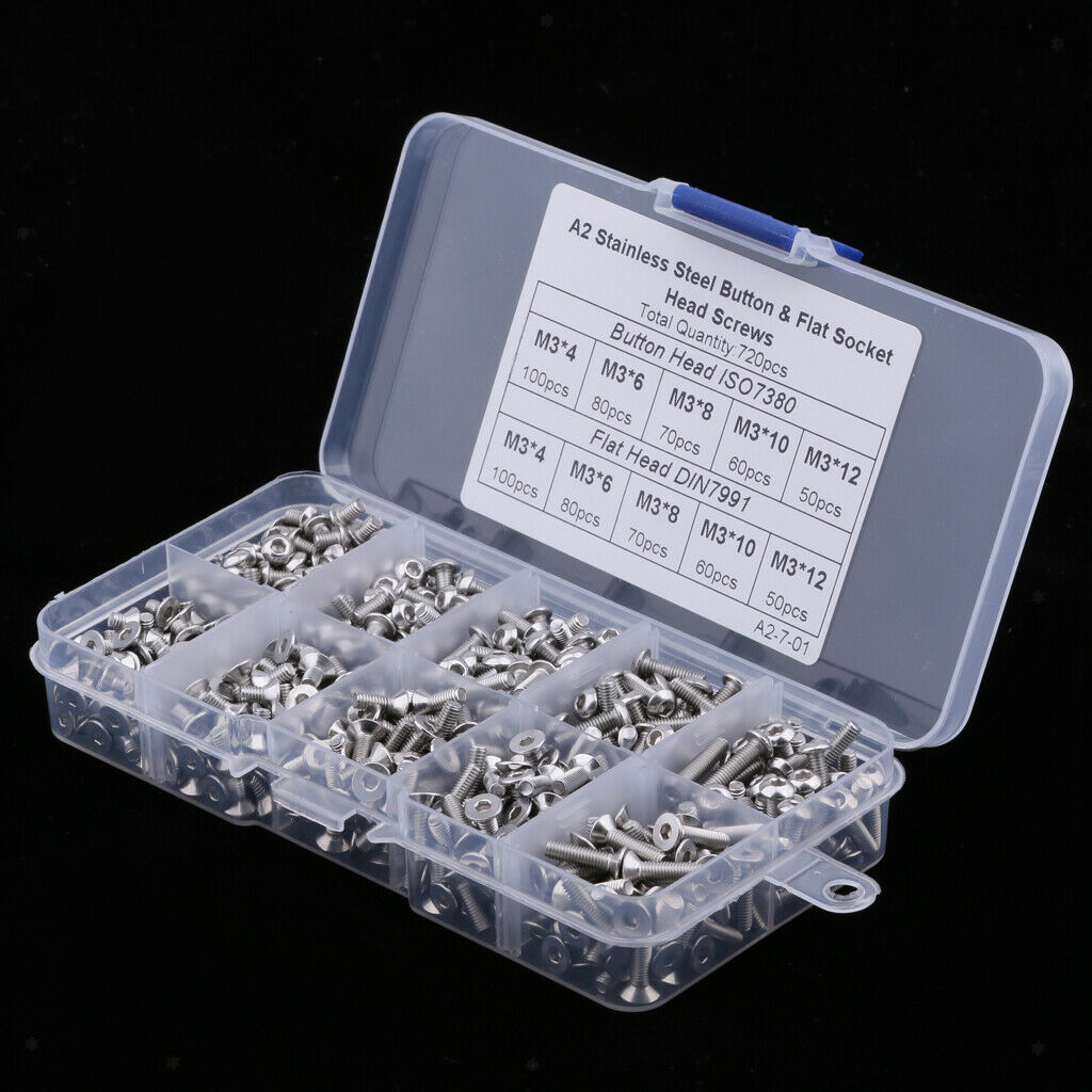 720pcs M3 3mm Alloy Steel Black Flat Head Allen Bolts Hollow Head Screws