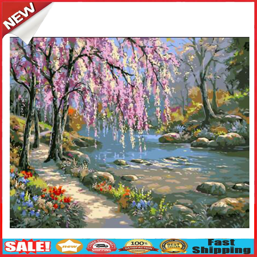 DIY Painting by Numbers Romantic Creek Oil Painting on Canvas Home Decor @