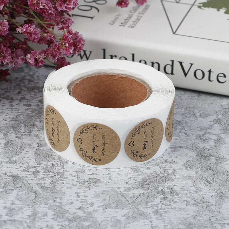 500pcs Handmade With Love Kraft Paper Stickers Round Adhesive Labels Baki.l8