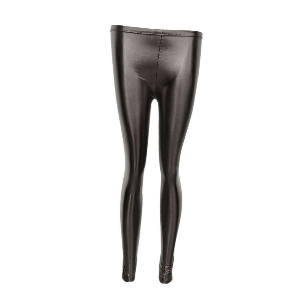 Women Faux Leather Leggings Wet Look  Metallic Stretch Pants Iron Gray