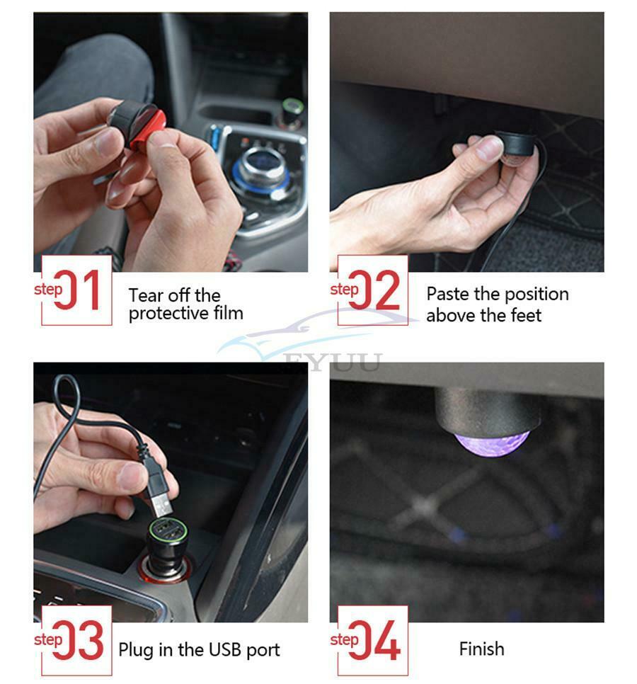 1 Set of 4 in 1 Voice-activated Car Indoor Seven-color RGB LED Atmosphere Lights