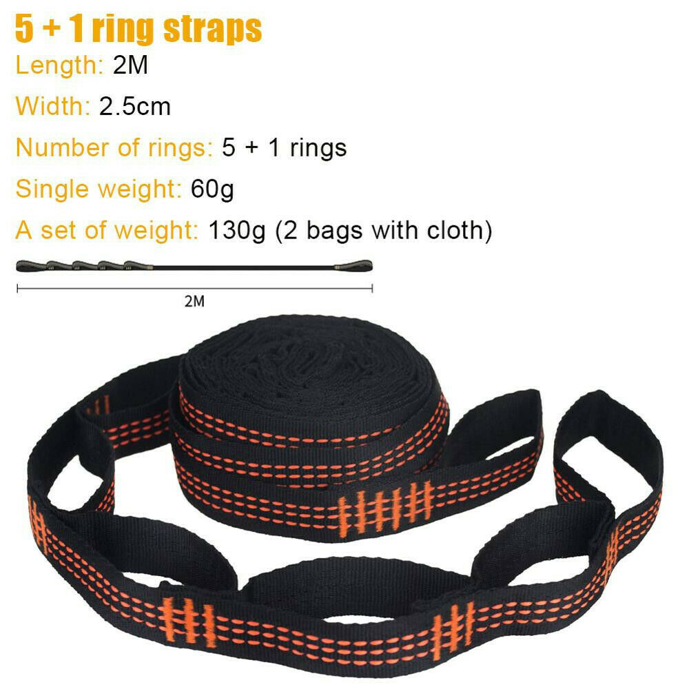 5 Rings High Load-Bearing Hammock Strap Camping Reinforced Polyester Rope