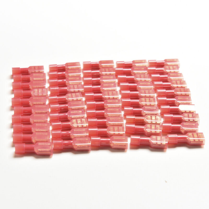 50Pcs Red Fully Insulated Nylon Female Crimp Connectors Terminals 22-16AWDD