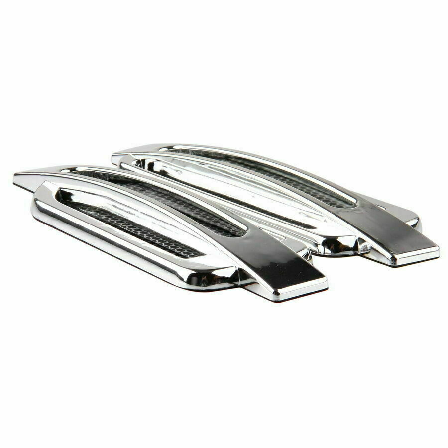 Pair Chrome Car Bonnet Air Intake Flow Side Fender Vent Hood Scoop Door Cover
