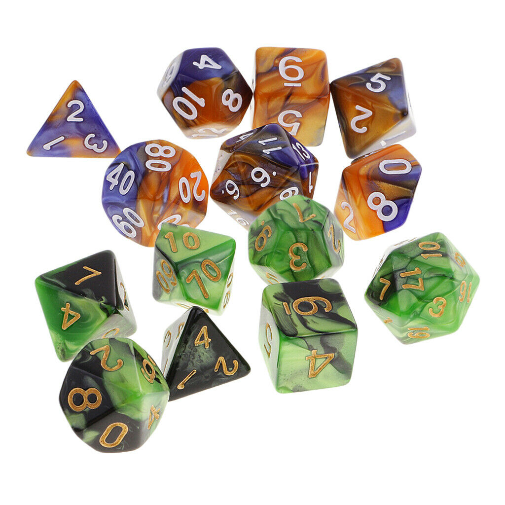 Set of 14 Polyhedral Dice Set D20 D12 D10 D8 D6 D4 Acrylic
