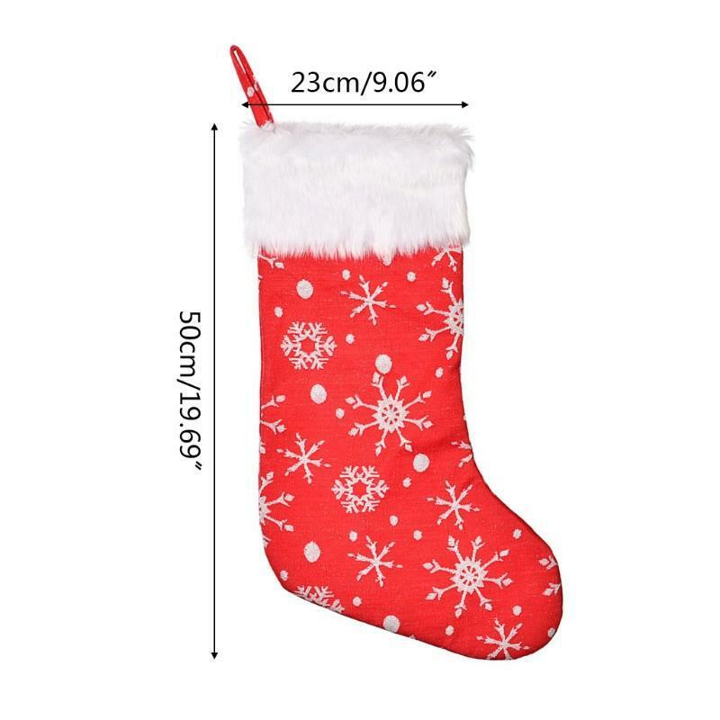 Embroidery Snowflake Christmas Stockings Candy Bag Xmas Plush Wide-Brimmed Red