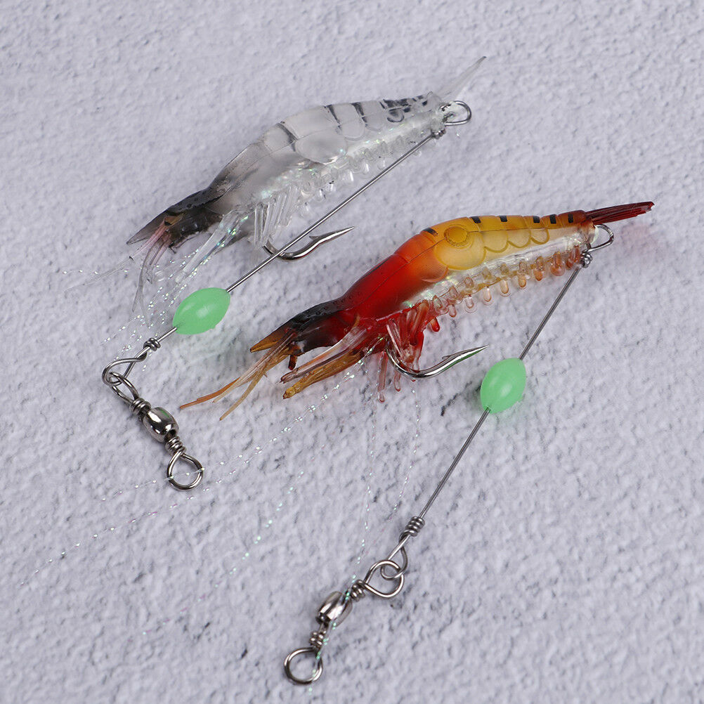 2pcs 9cm/6g Shrimp Soft Lure Fishing Artificial Bait With Glow Hook Swivels!eJBD