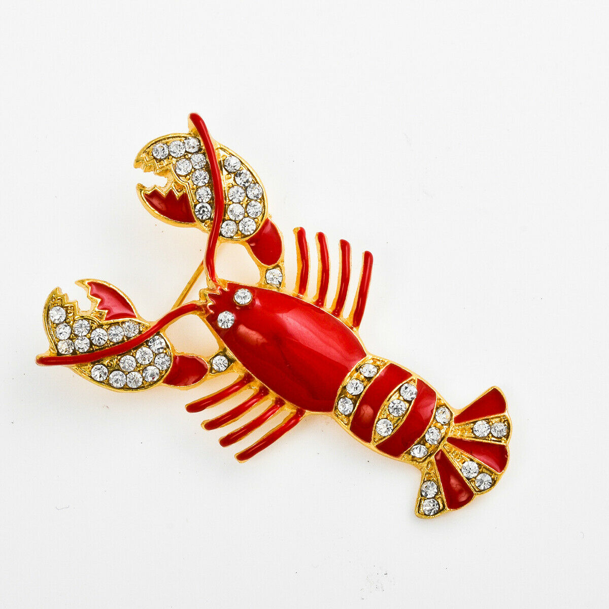 1 Pic Brooch Red Zinc Alloy Golden Crayfish Bridal Design Pin Style Jewelry
