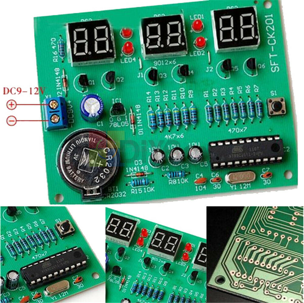 STC11F02-35I 9V-12V 6-Digit LED Electronic Clock Parts Components Module DIY Kit
