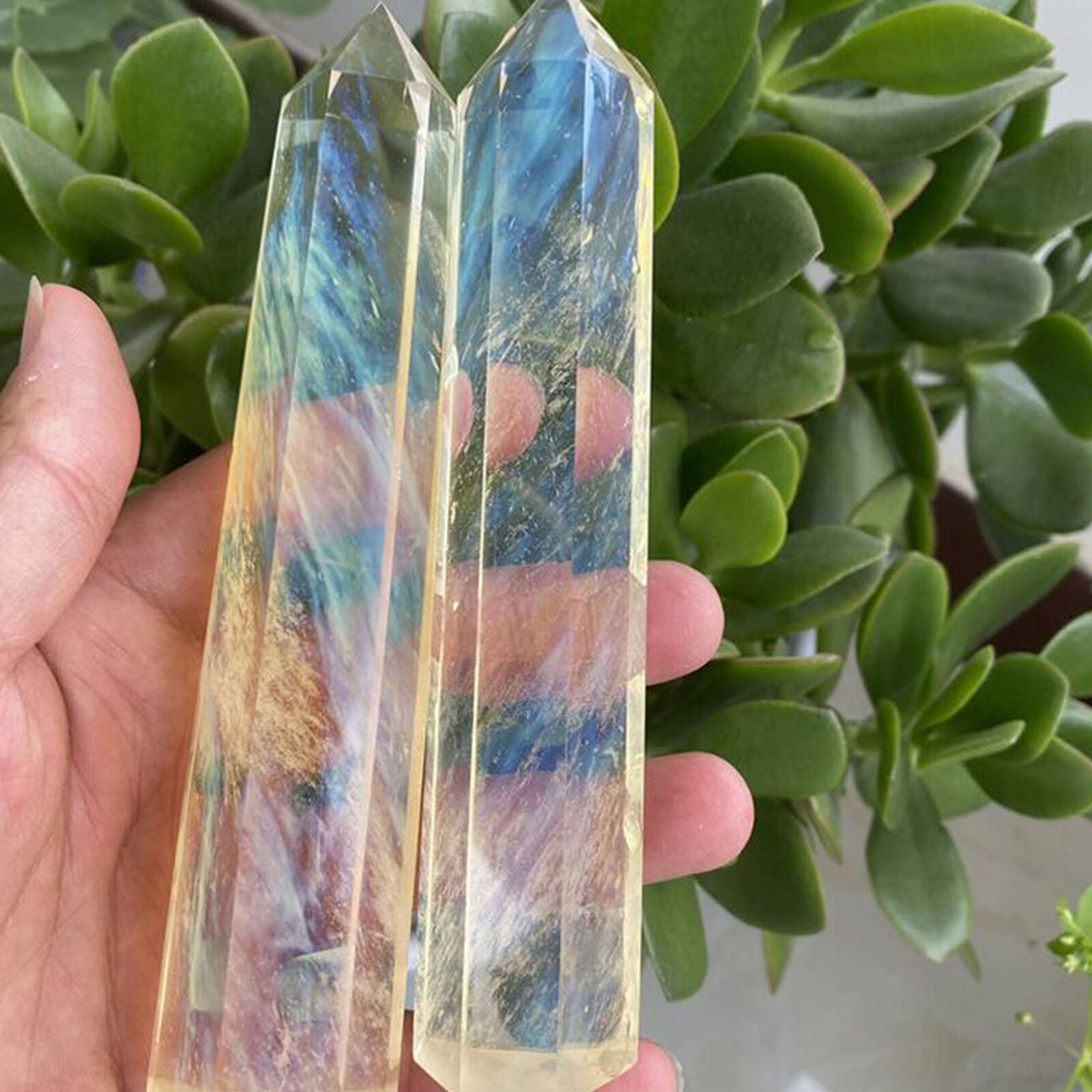 6"Beautiful Yellow Melting stone Column polished obelisk Wand Point Healing 1P