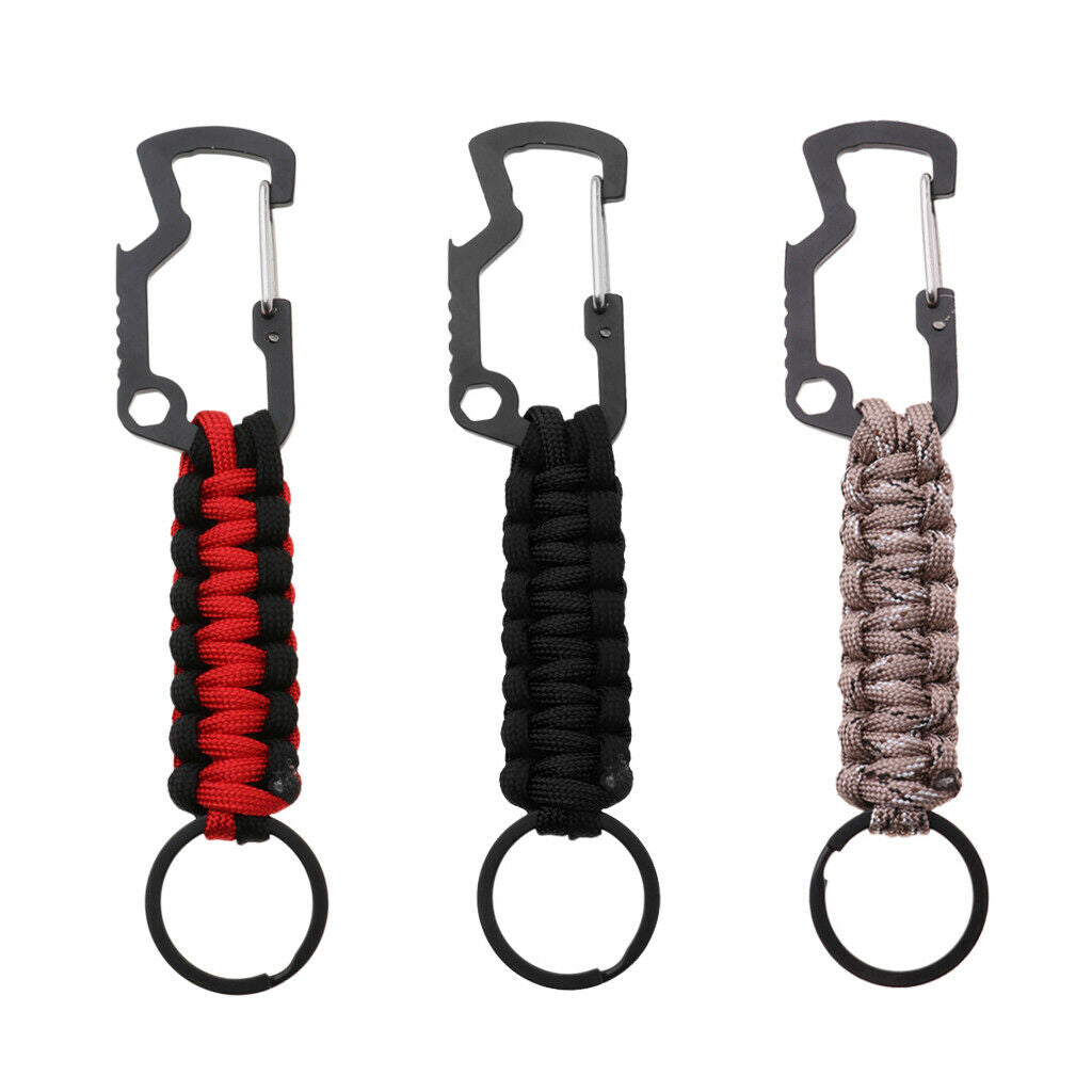 3pcs Zinc Alloy Outdoor Paracord Keychain Belt Clip Keyring Camping Hunting