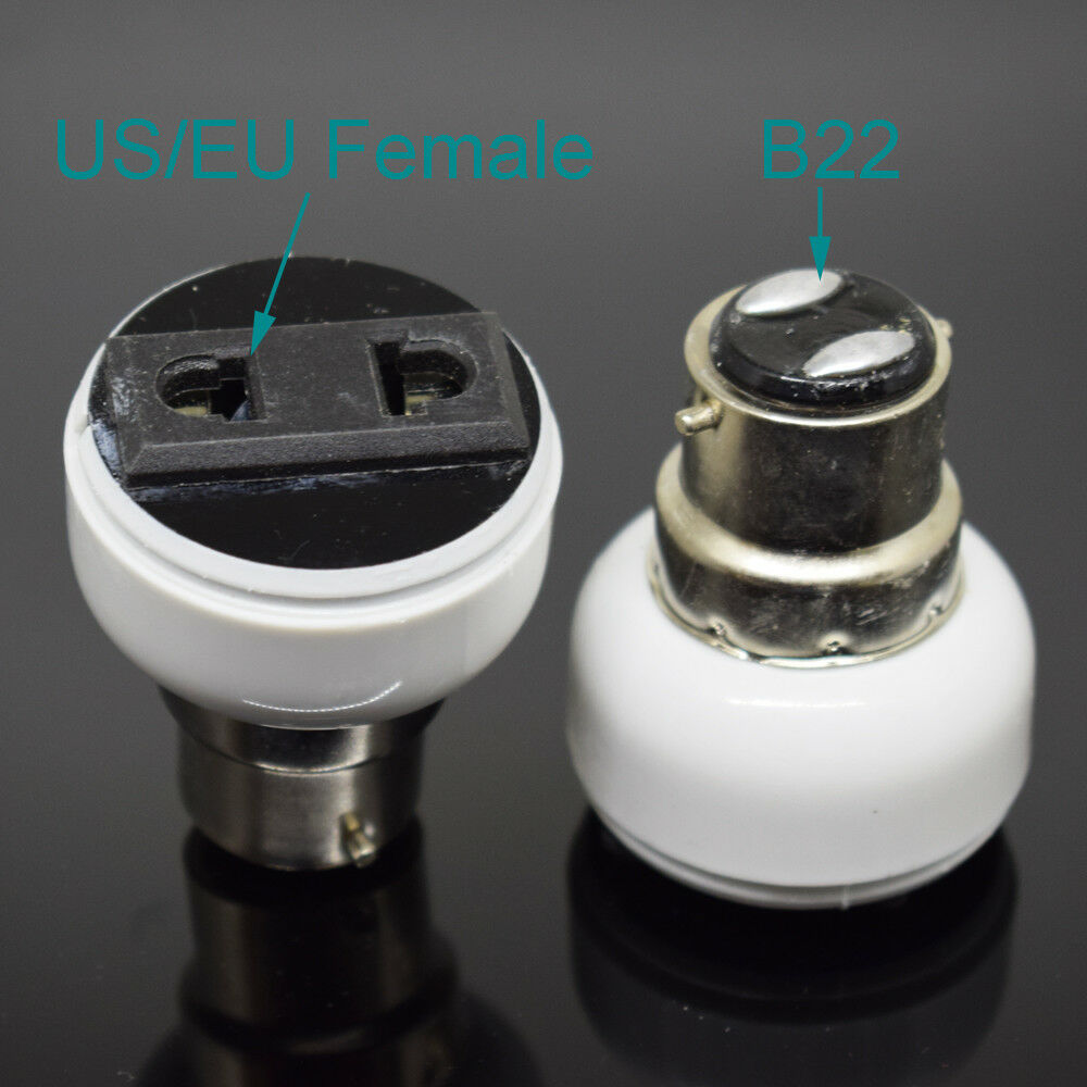 10pc B22 Male to US EU 2 Prong Female Socket Halogen CFL Light Bulb Lamp Adapter