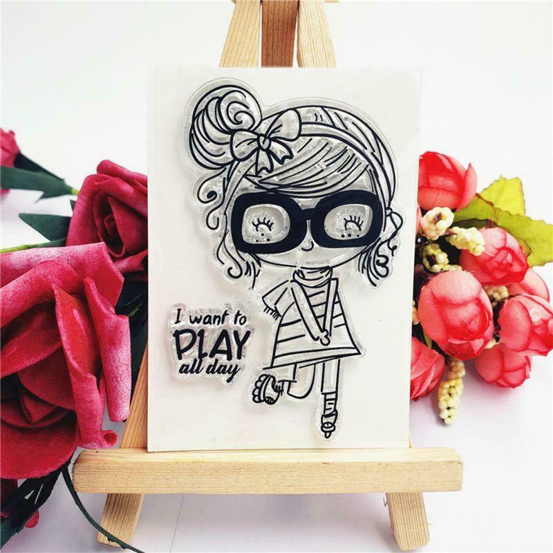 Eyeglasses Girl Silicone Clear Seal Stamp DIY Scrapbooking Embossing Photo Album
