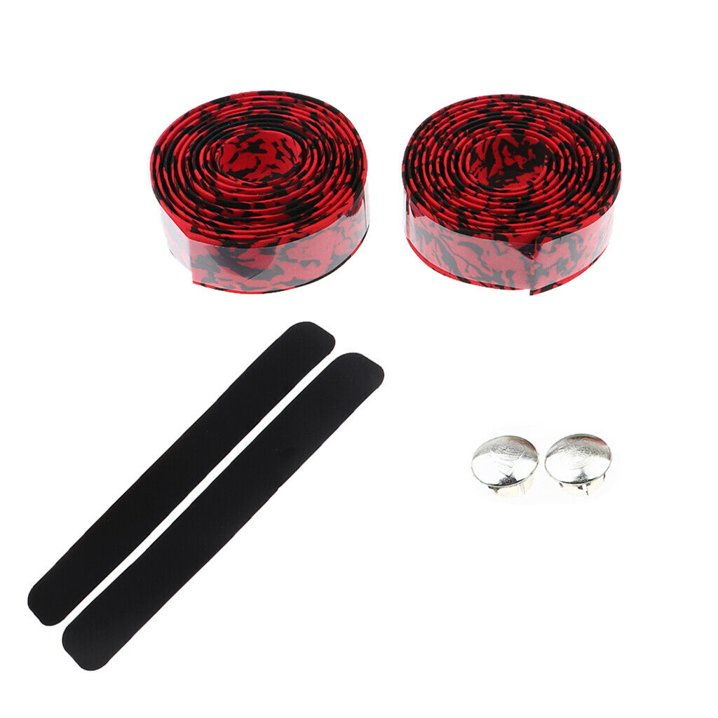 2 Rolls Bike Handlebar Tape Anti-slip Cycling Bicycle Handle Wraps with End