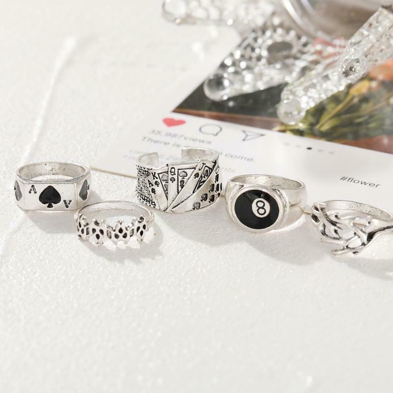 5 Pieces Unique Design Billiards Ring for Men Playing Poker Card Engagement Ring