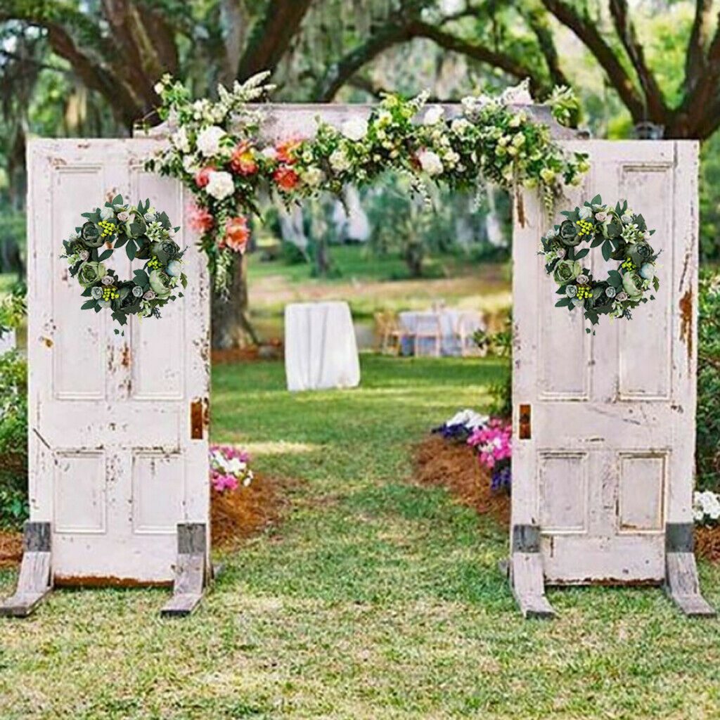 Artificial Peony Flower Door Wreath Rattan Garland Wedding Venue Decor 6