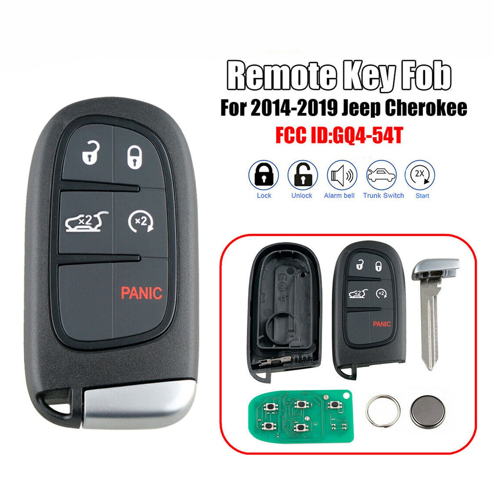 For 2014-2019 Jeep Cherokee Keyless Entry Remote Smart Key Fob GQ4-54T 4A chip