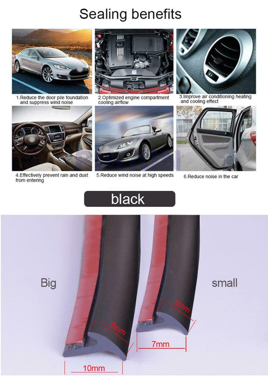 5M 5*7mm Black Car Front Rear Bumper Lip Fender Headlight Rubber Sealing Strips