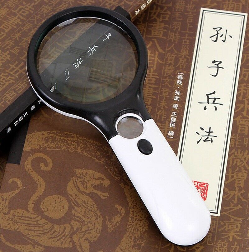Handheld 45X Magnifying Reading Glass Lens Jewelry Loupe w/ 3 LED Light Lamp