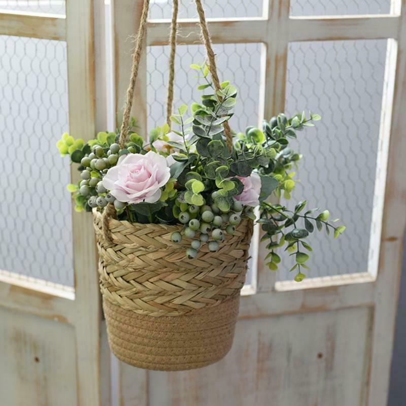 Hand-woven Plant Basket Hanging Planter Indoor Outdoor Flower Pot Storage Holder