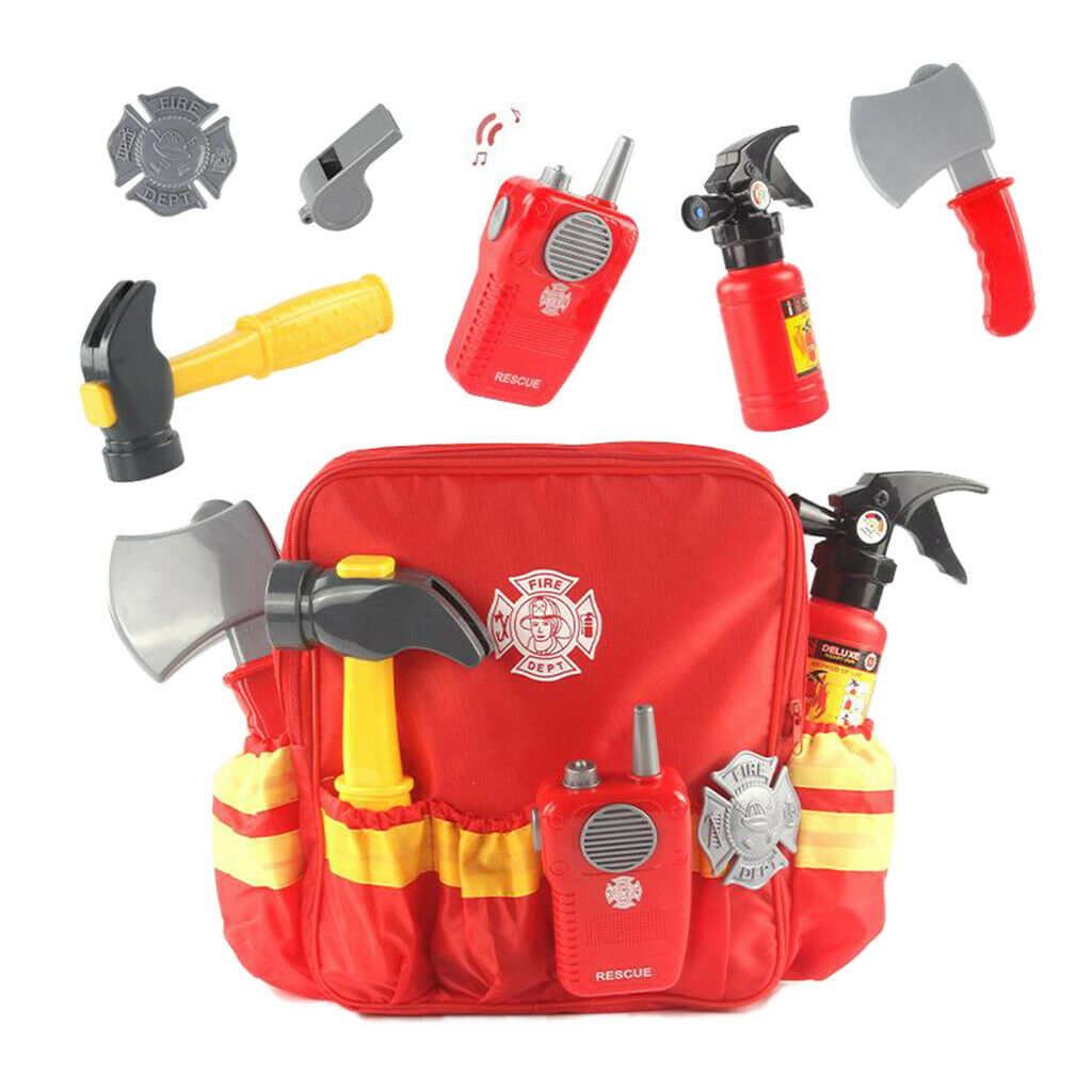 Fireman Suit for Kids Halloween Dress Up with Backpack and Accessories