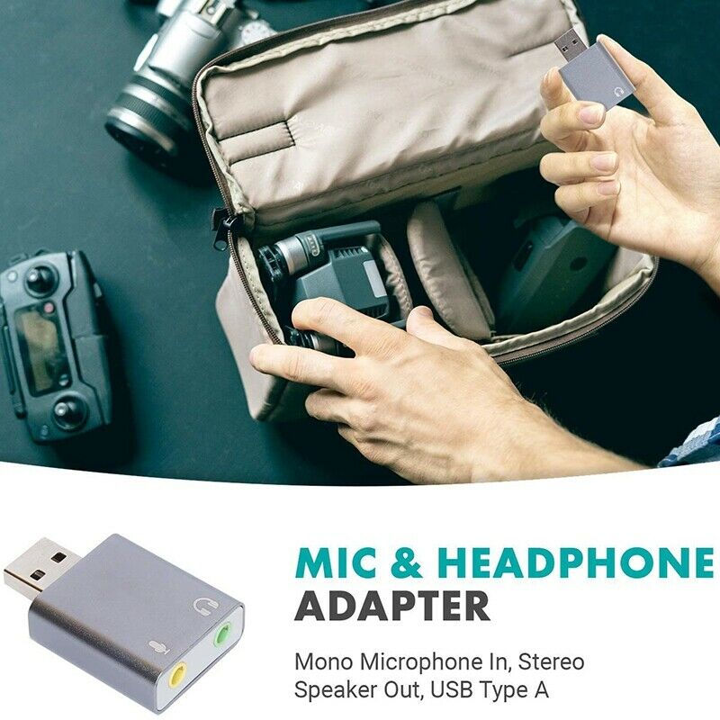 3.5mm TRS Microphone to USB 2.0 Stereo Audio External Sound Card Adapter for PV3