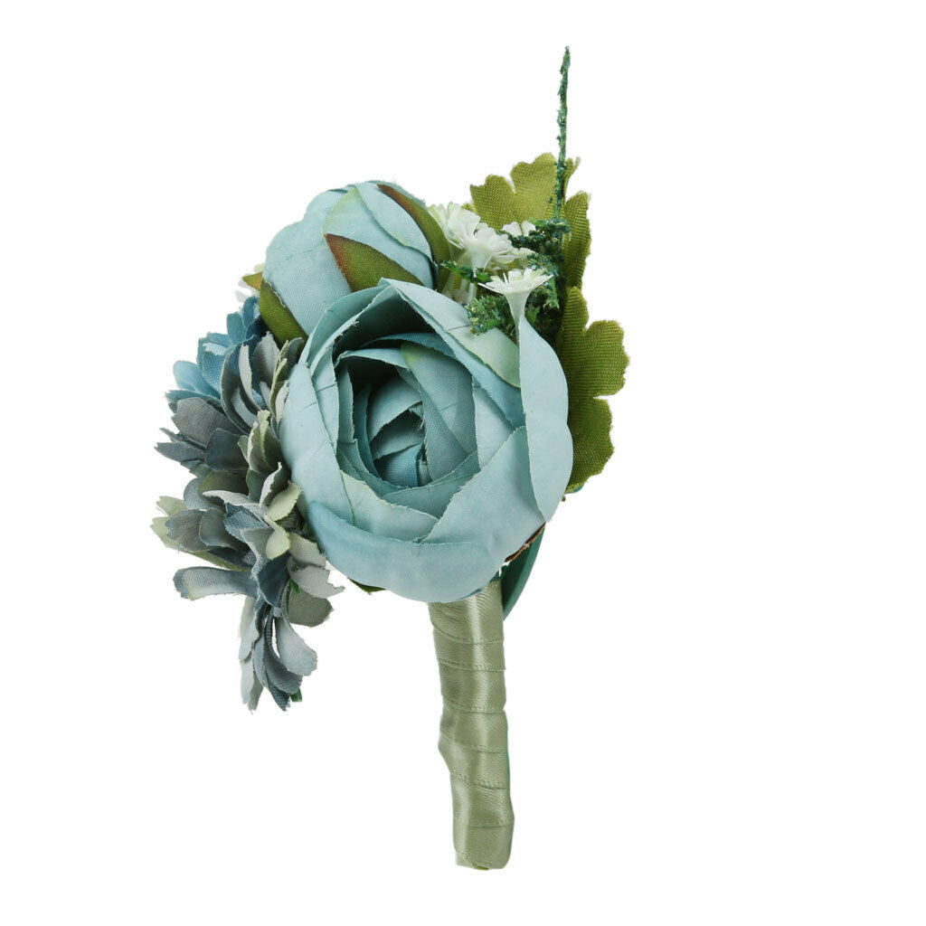 Artificial Wedding Bridal Groom Boutonniere Corsage Flower Brooch Pin Blue