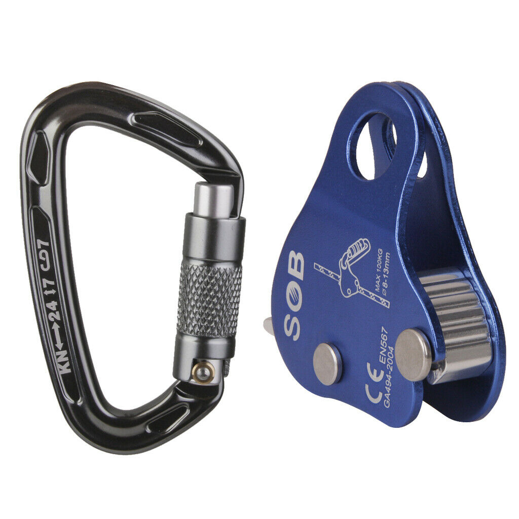 24KN Aluminum D-ring Locking Carabiner with  8mm -13mm Rope Grab Protecta Rock