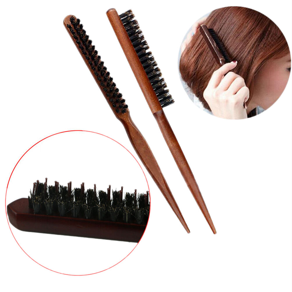 1X Wood Handle Natural Boar Bristle Hair Brush Fluffy Comb Hairdressing Ba.l8
