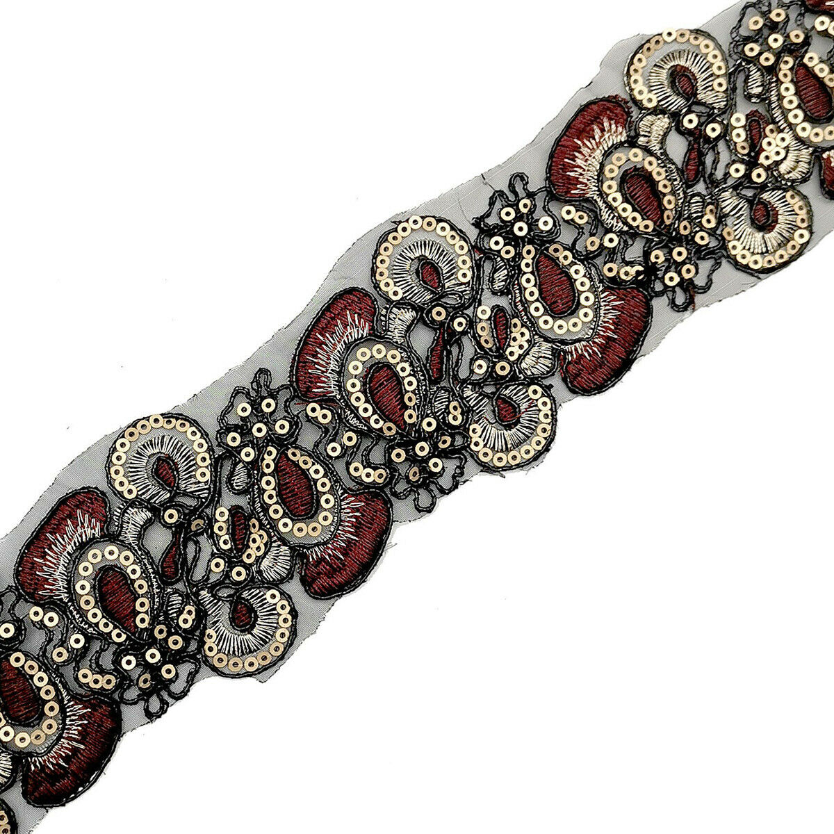 2 Yards Embroidered Sequins Lace Trim Ethnic Sew on Ribbon Clothes Accessories