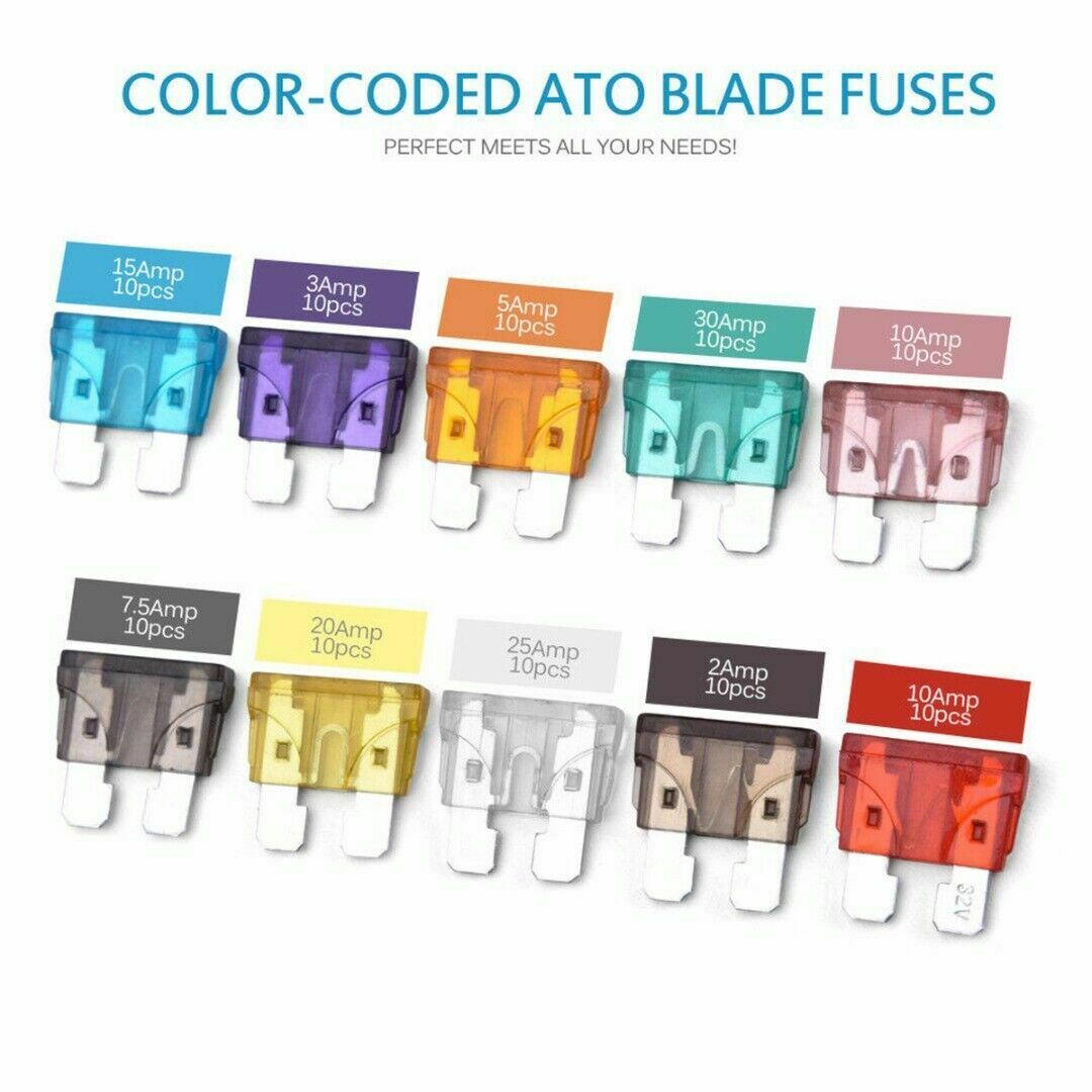 Standard Auto Car Assorted Blade Fuse Sets Assortment Kits 2A-35A Box 100Pcs