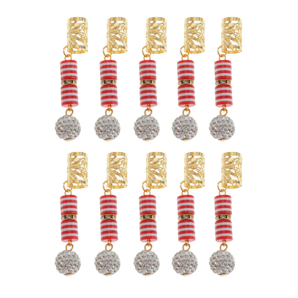 10 Pcs/Set Dreadlocks Beads Hair Braid Cuffs Dread Clip Long Pendant Red