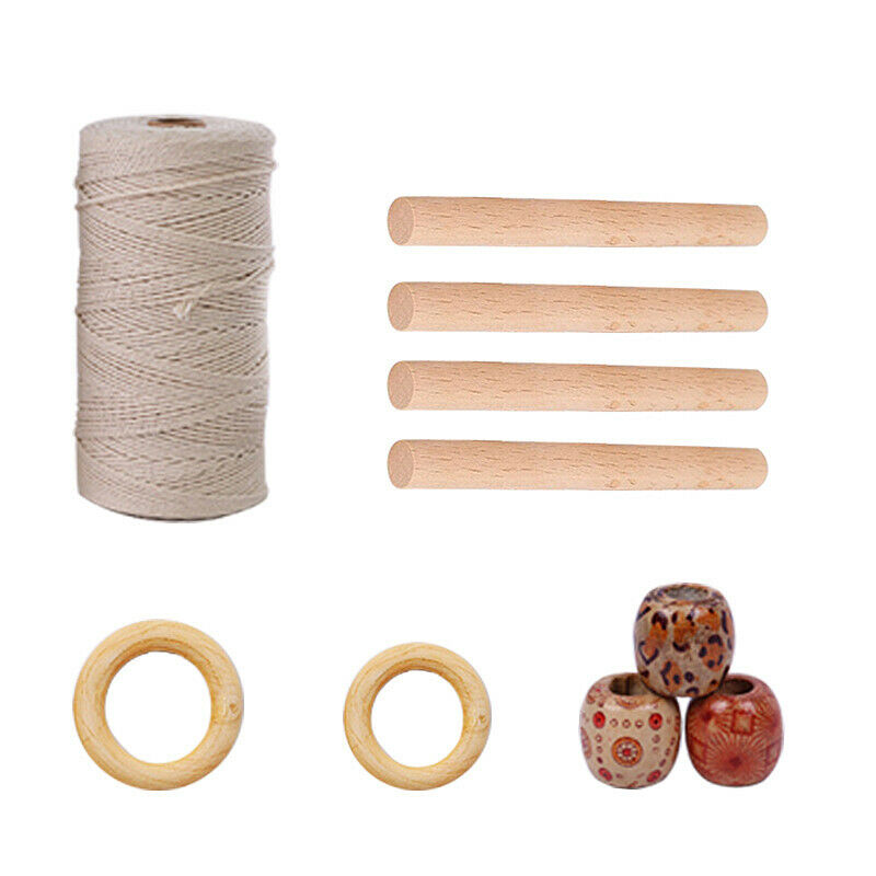 Cotton Thread Wooden Stick Beads Grasses Circle Sets for DIY Tapestries Supplies
