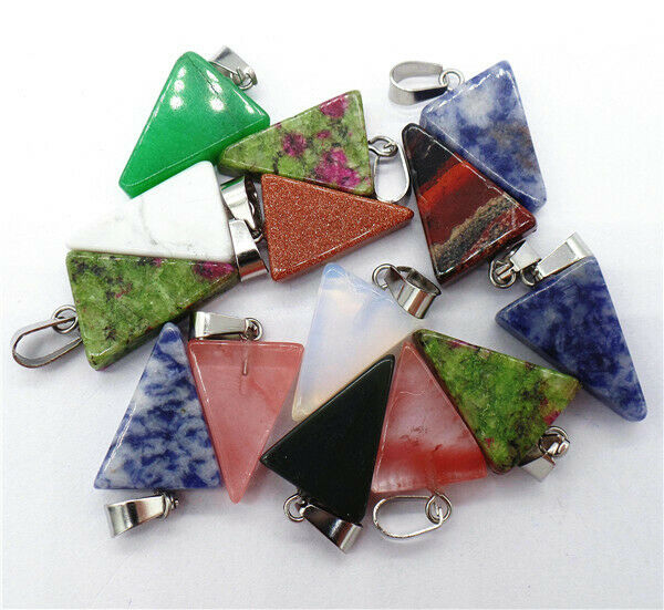 100Pcs 20x15x6mm Wholesale Multicolor Mixed Stone Triangle Pendant Bead HH8209