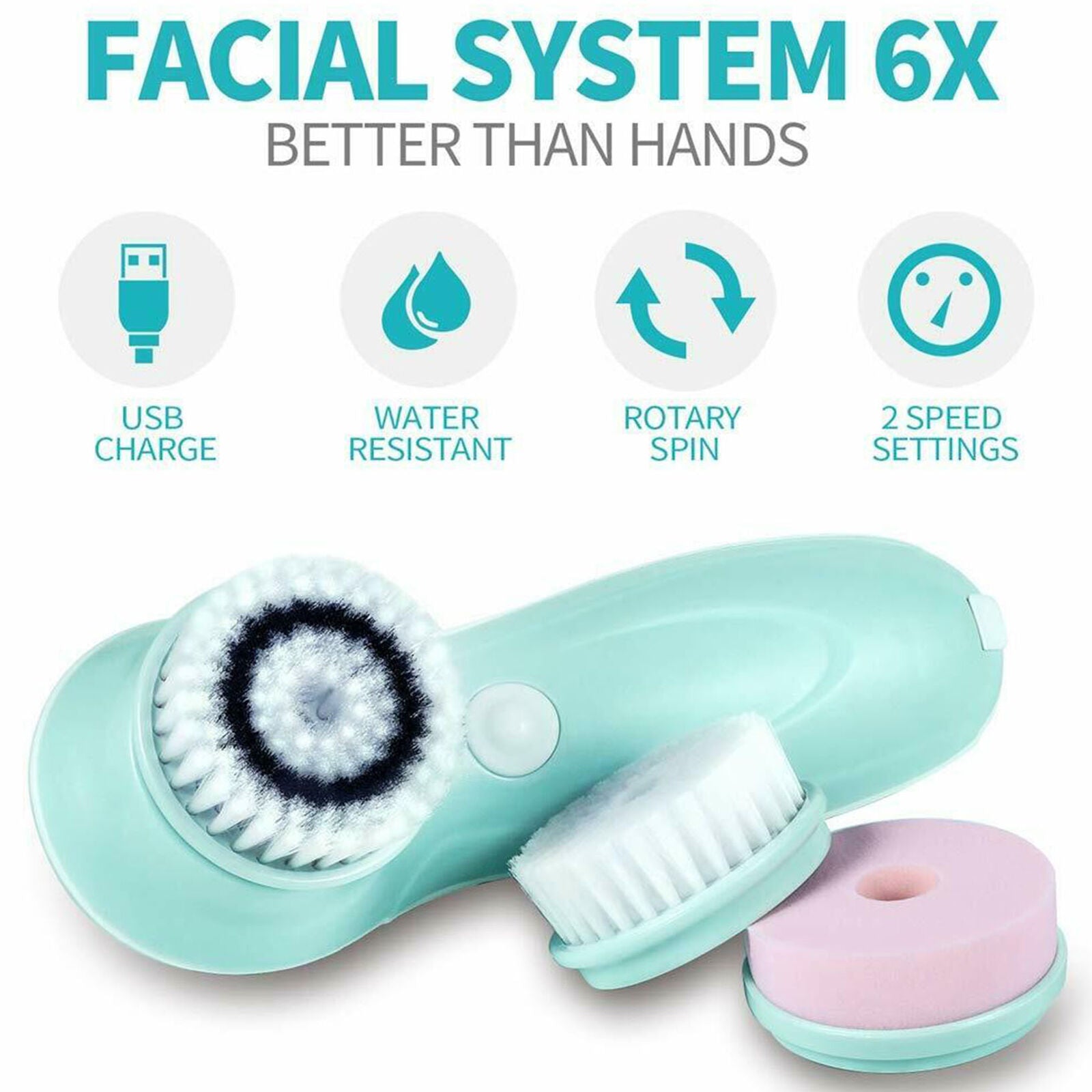 3-in-1 Rechargeable Facial Cleansing Brush Set Soft Scrubber Face Exfoliating
