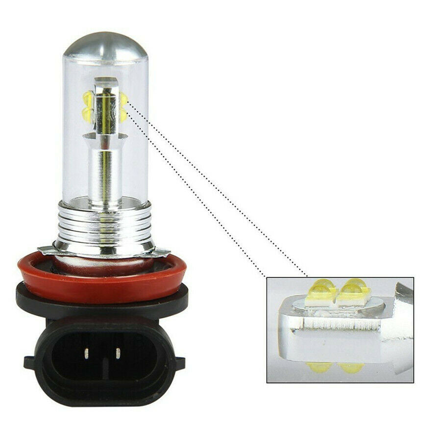 2x White H8 H11 LED Projector Lens DRL Fog Light Bulb 6000K 80W CREE LED Lamp