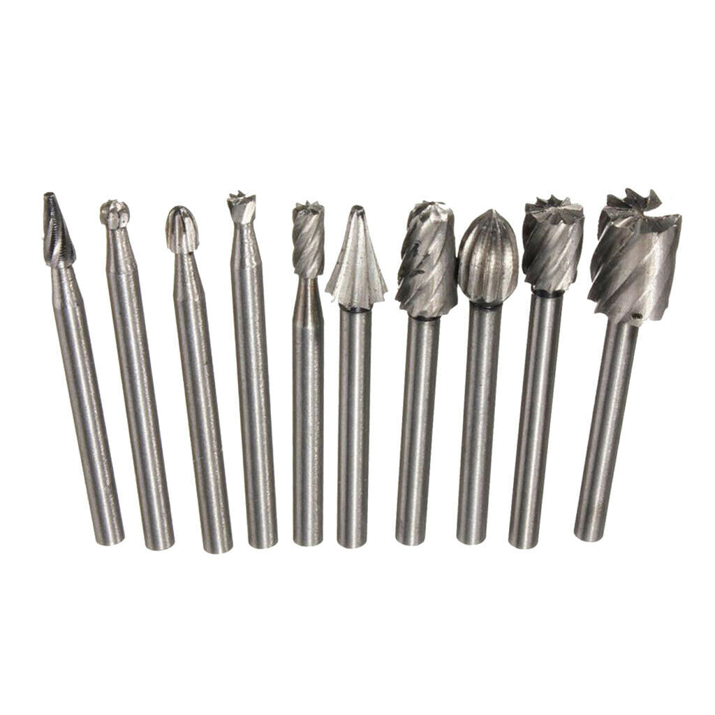 10pcs HSS Routing Router Bits Burr Rotary Tools-1/8'' (3mm) Shank Rotary Carving