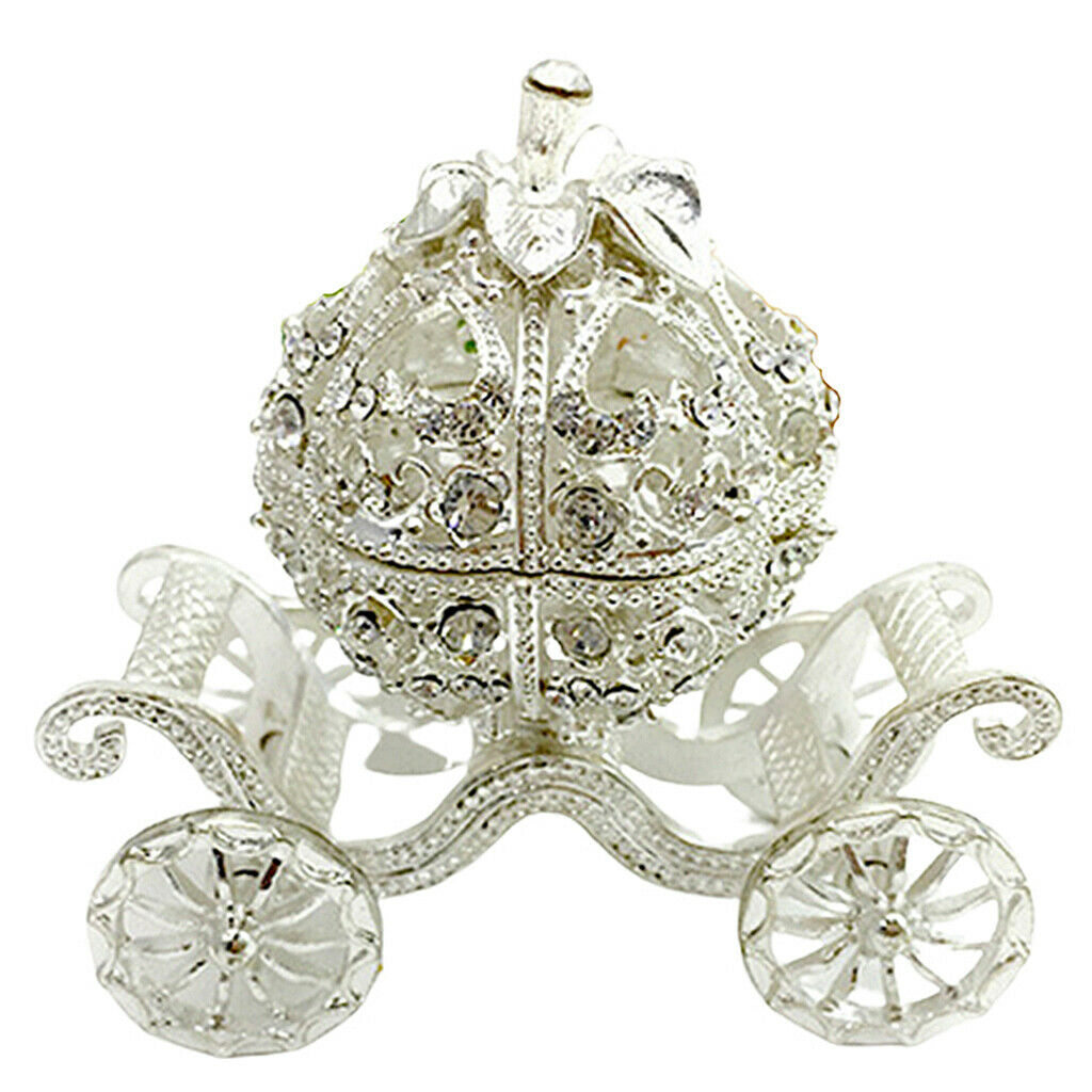 Metal Crystal Enamel Jewelry Trinket Box Pumpkin Carriage Shape Craft Gift