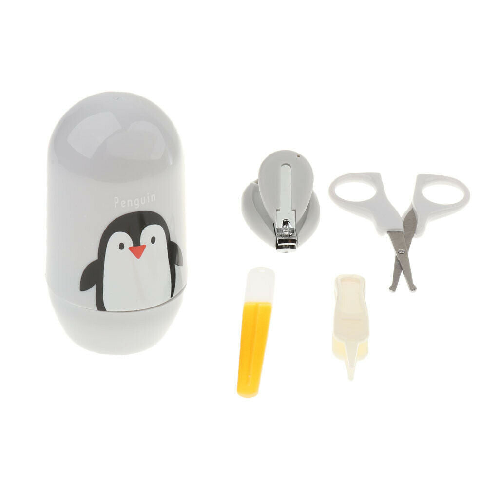 4Pieces Infant Nail Cutters Kit Finger Trimmer Set Grey Penguin Pattern PP