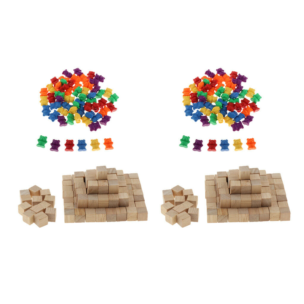 1cm Square Cubes Bricks Maths + 2.6cm Bear Sort Counters Hard Plastic Coins