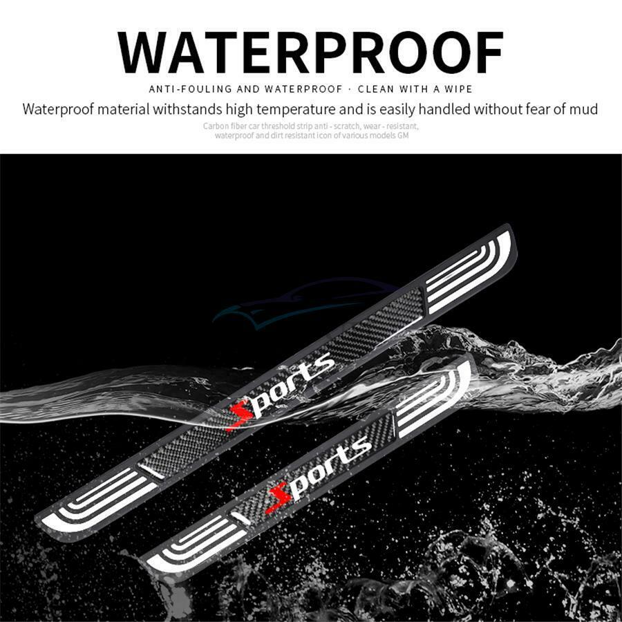 4PC Rubber+Carbon Fiber Car Door Scuff Sill Cover Panel Step Protector Universal