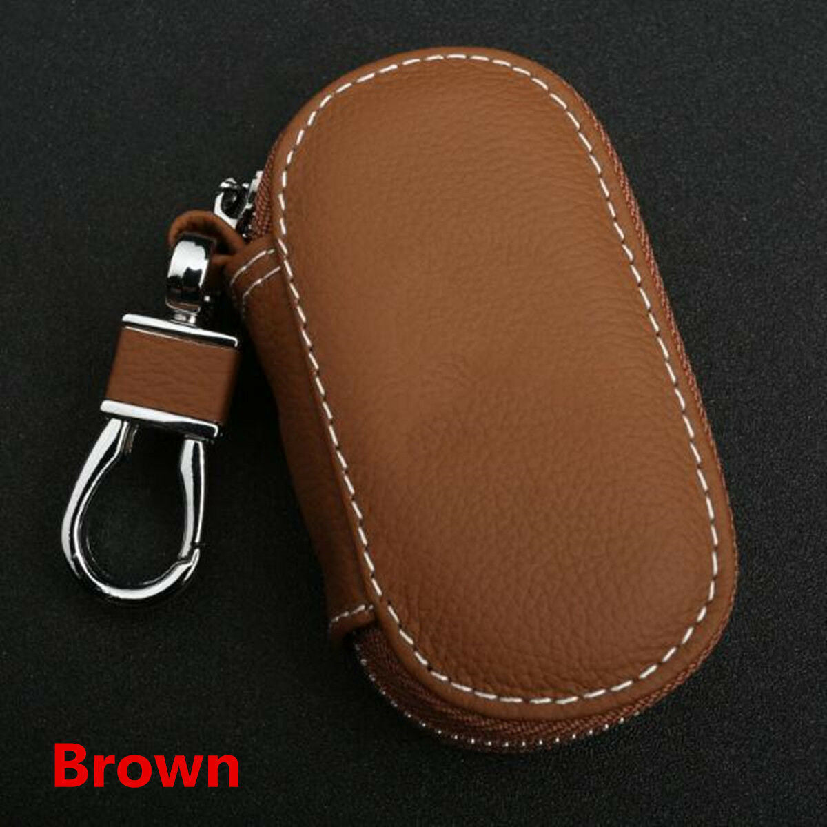 1pcs Universal Top Layer Leather Car Smart Remote Key Holder Bag Fob Case Brown