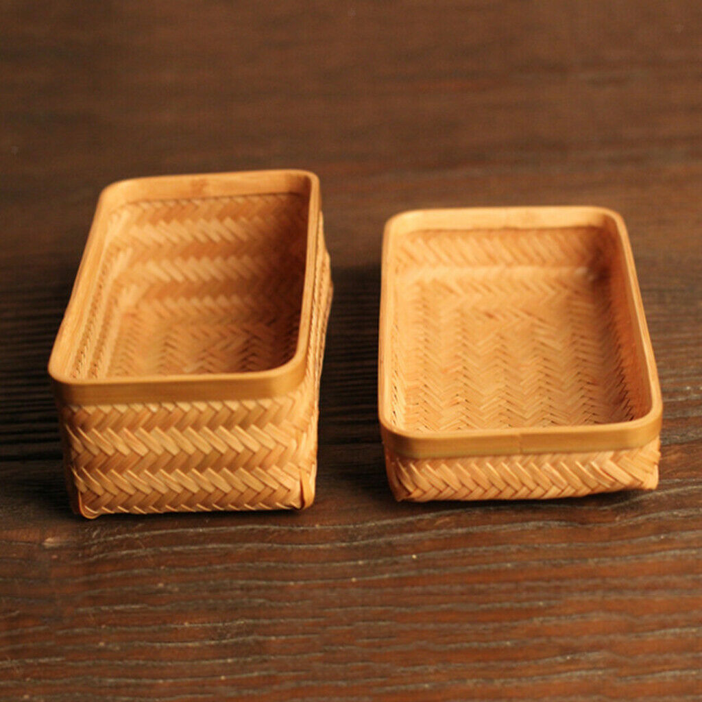 Bamboo Storage Basket Tray Food Hamper Bread Fruit Tea Box Organizers w/ Lid