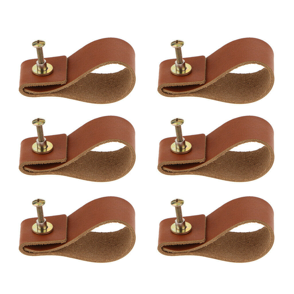 6Pcs PU Leather Cabinet Pulls Cupboard Drawer Door Furniture Knob Handle