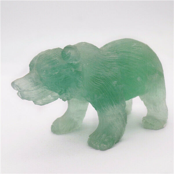 76x48x32mm Natural Green Fluorite Carved Bear Decoration Statue Decor HH7920