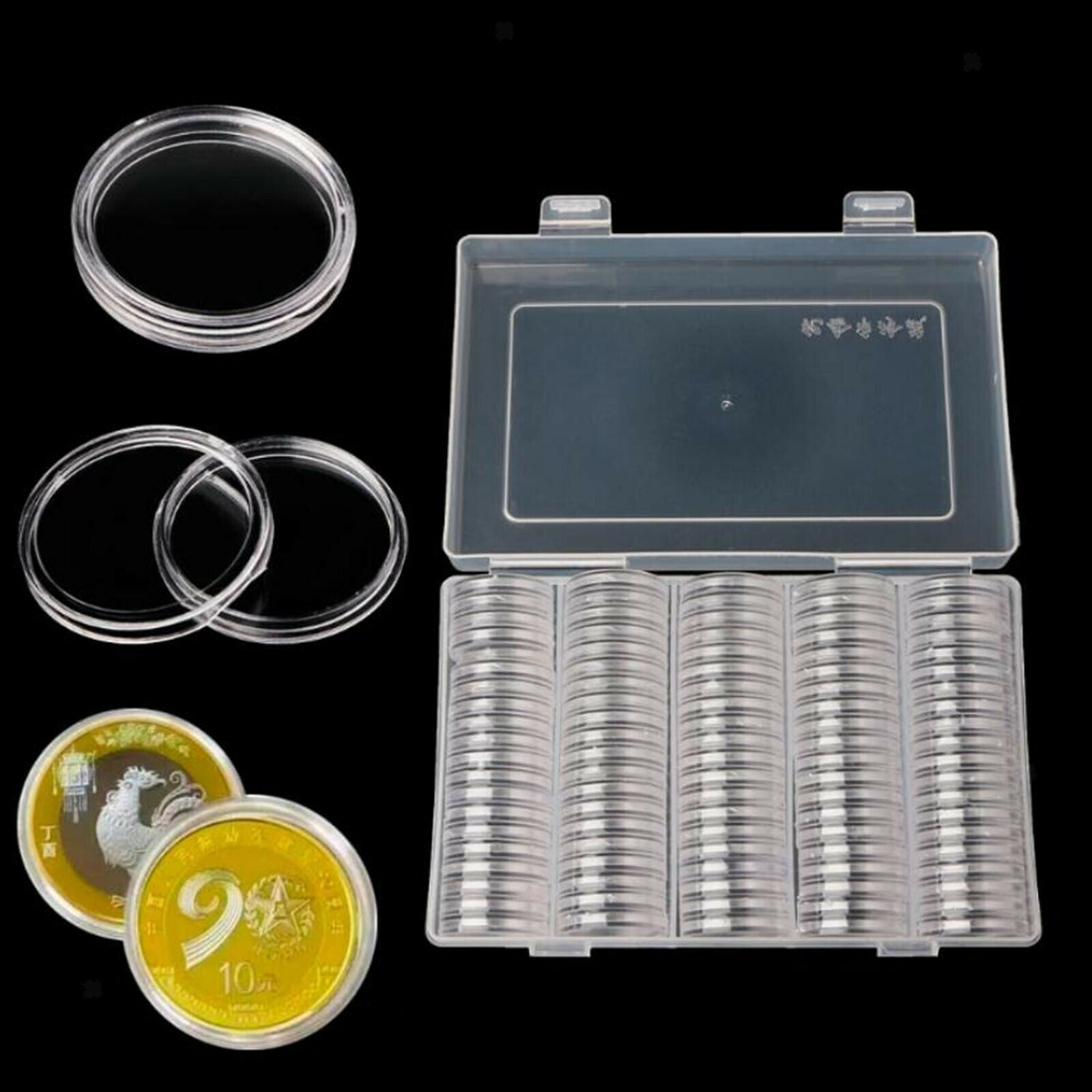 100x 25mm Coin Capsules Bins with Storage Organizer Box for Coin Collect