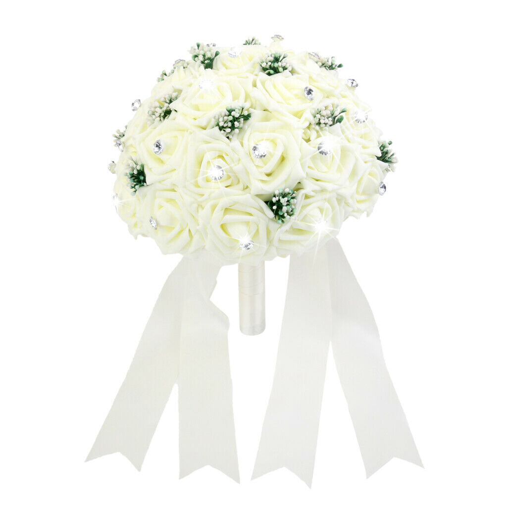 Ivory Artificial Rose Bouquet for Wedding Bridal Bridesmaid Flower Girls