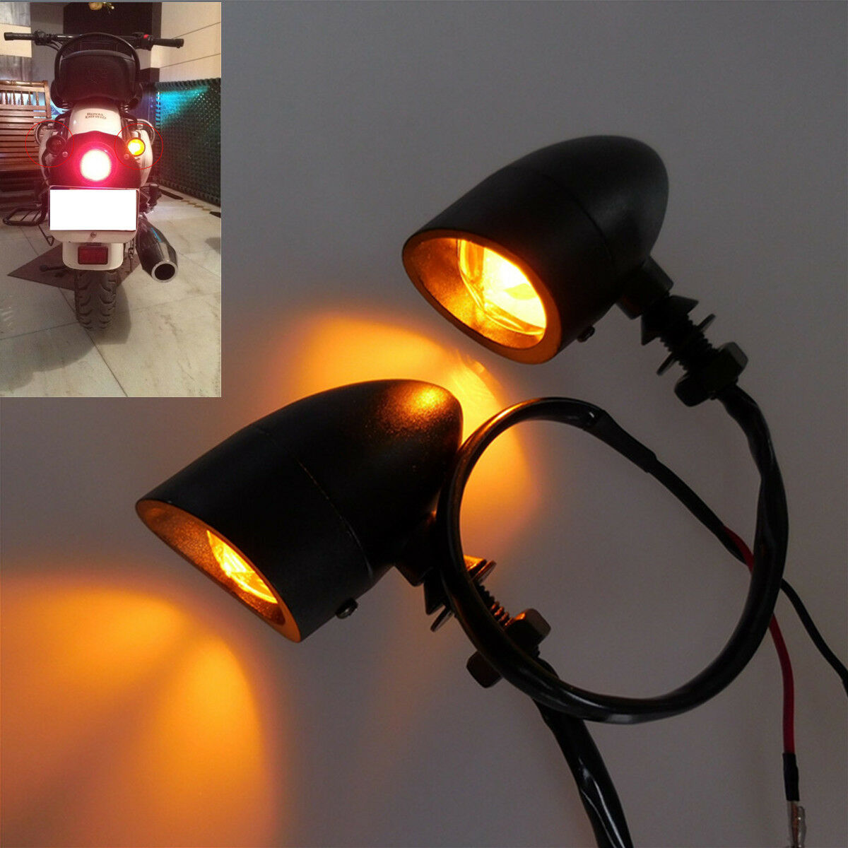 Motorcycle Turn Signal Light Amber LED Indicator For Cafe Racer Chopper Bobber